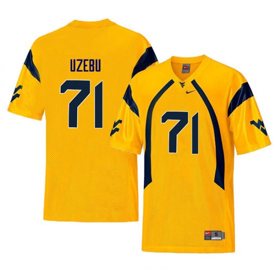 Men's West Virginia Mountaineers NCAA #71 Junior Uzebu Yellow Authentic Nike Throwback Stitched College Football Jersey WJ15H31HL